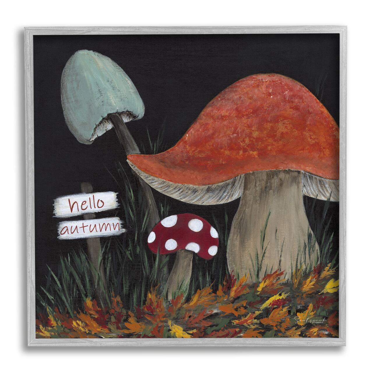 Stupell Industries Hello Autumn Woodland Mushroom Forest Framed Giclee Art